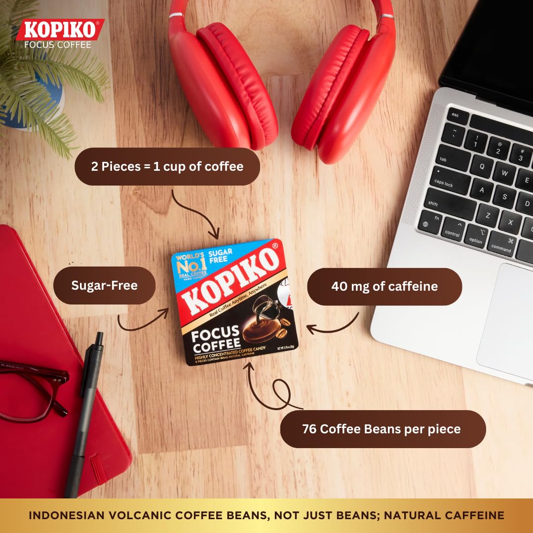 Vibrant Kopiko Focus wrapper highlights Indonesian coffee essence.