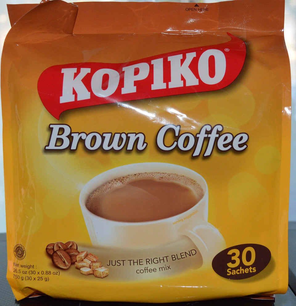 Kopiko Instant 3 in 1 brown coffee mix pack shot for quick, convenient single-serve coffee.