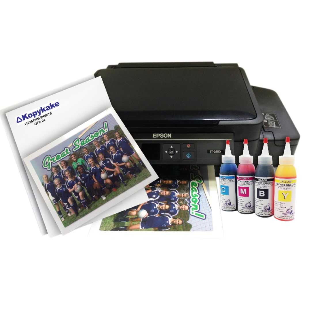 Kopykake frosting sheets producing vibrant prints on a decorated cake.