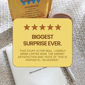 KORACAO aroma rising from cacao cup ideal for relaxing evenings.