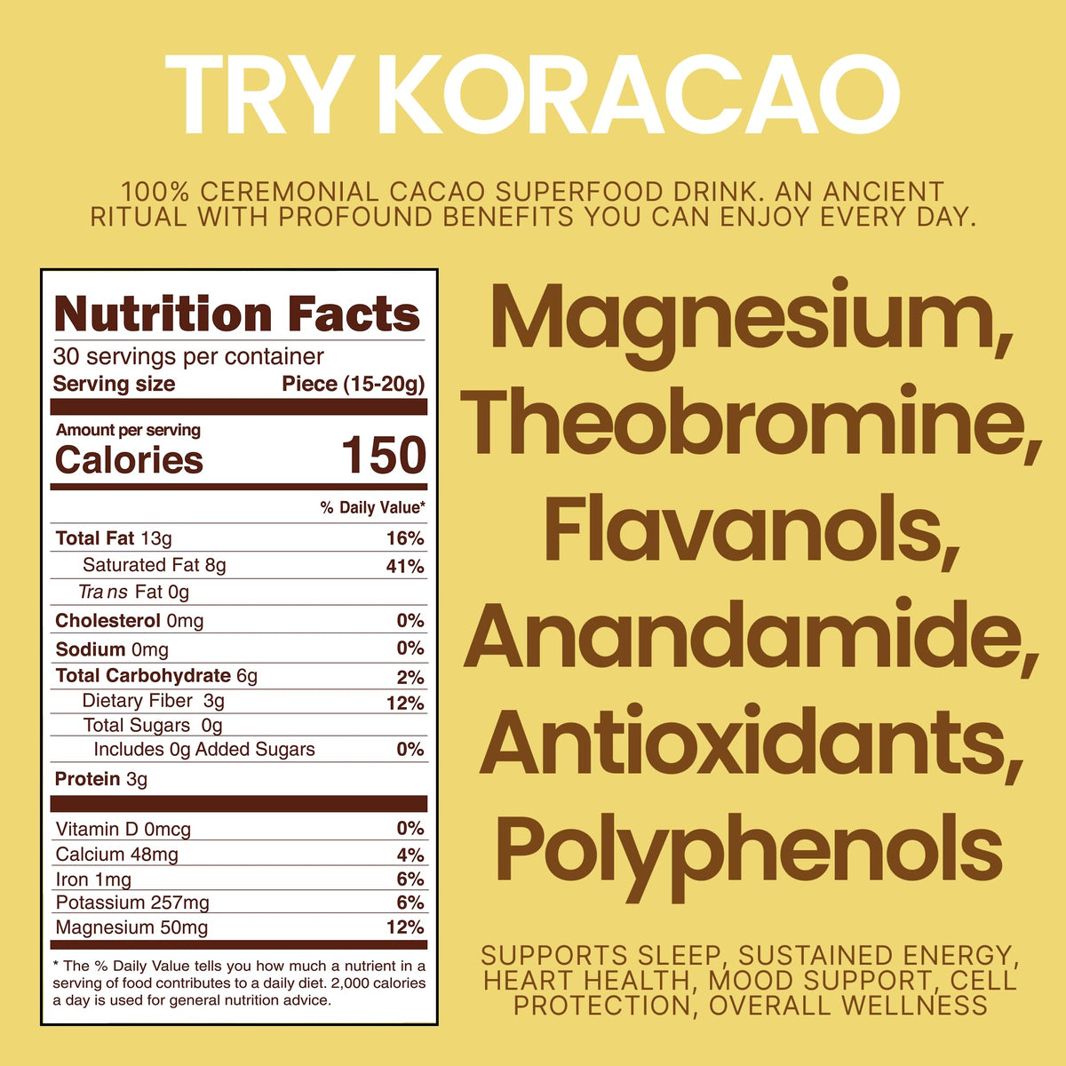 KORACAO cacao drink setup with steaming mug highlighting rich aroma and comforting warmth.