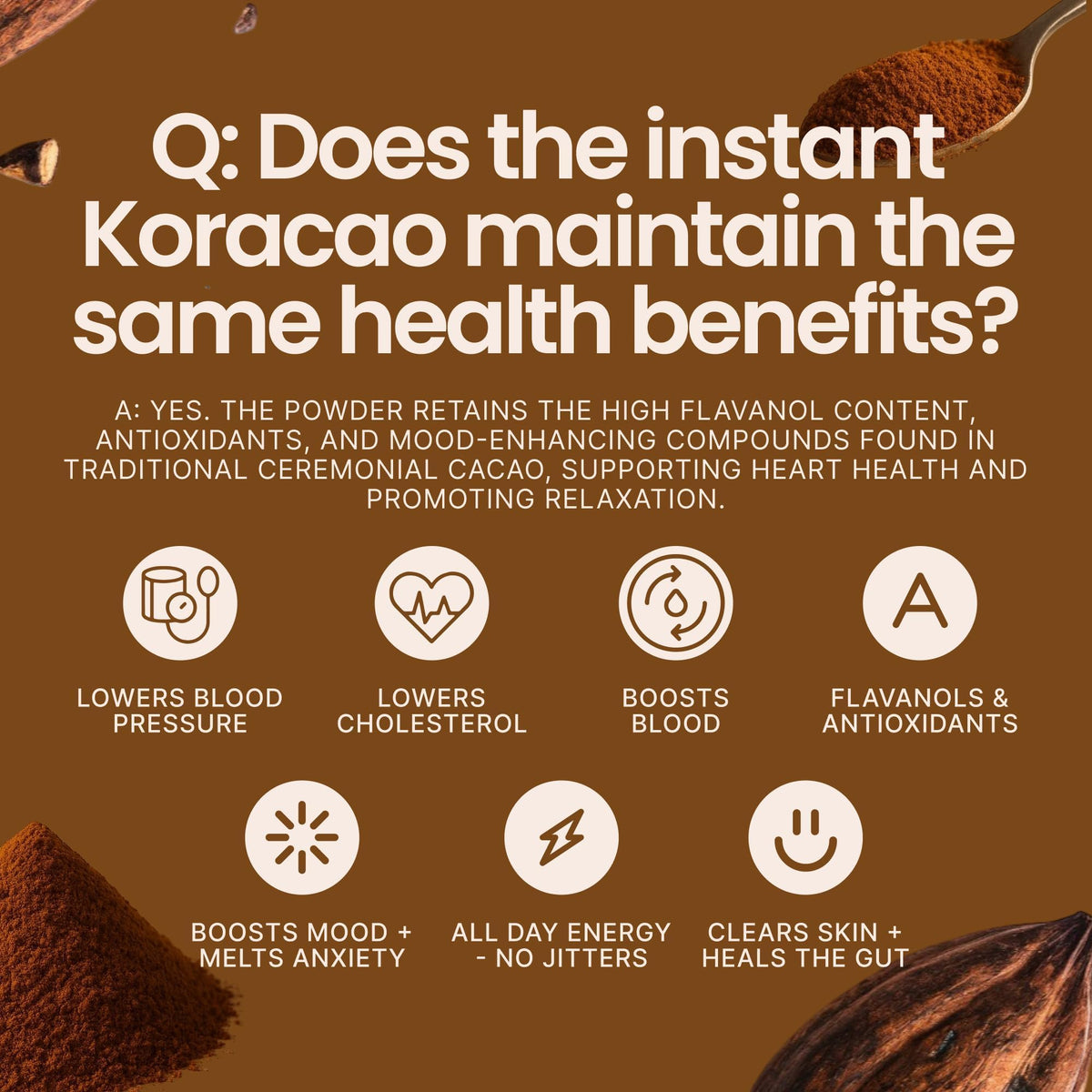 KORACAO ceremonial cacao flavor notes: earthy, floral, citrus