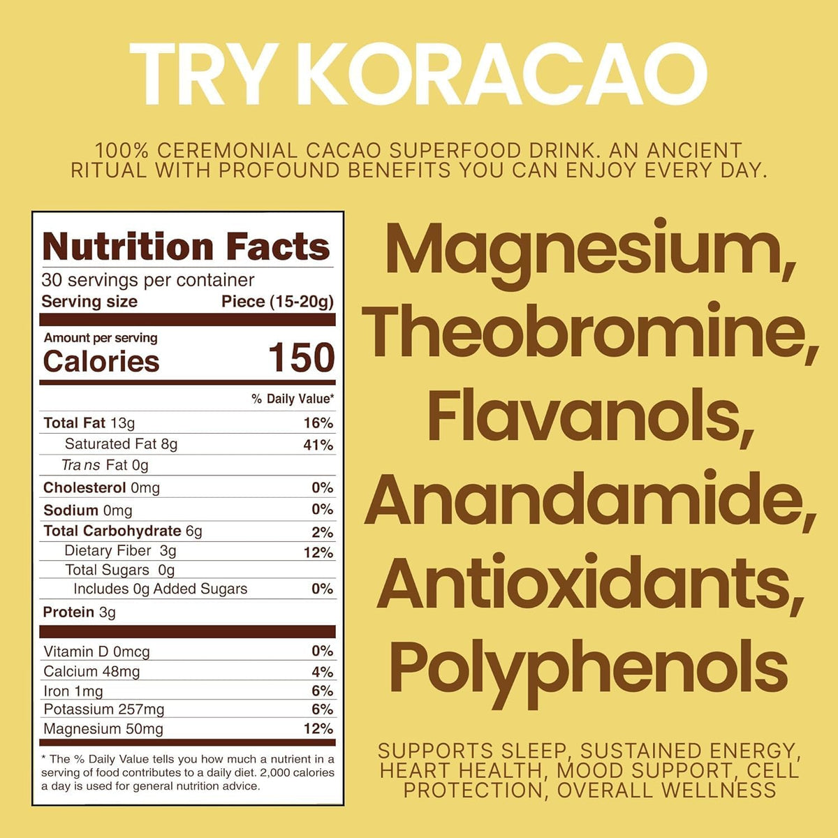 KORACAO ceremonial-grade cacao powder jar ready for daily rituals