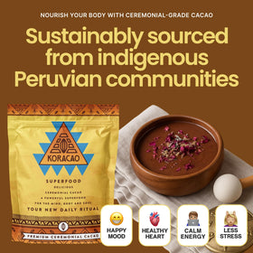 KORACAO ceremonial-grade cacao powder perfect for ceremonial drinks and daily rituals.