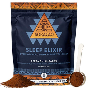 KORACAO Sleep Elixir cacao blend in a mug for a calm bedtime ritual.