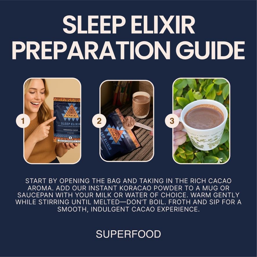Stirring KORACAO Sleep Elixir cacao yields a silky, chocolatey aroma to unwind.
