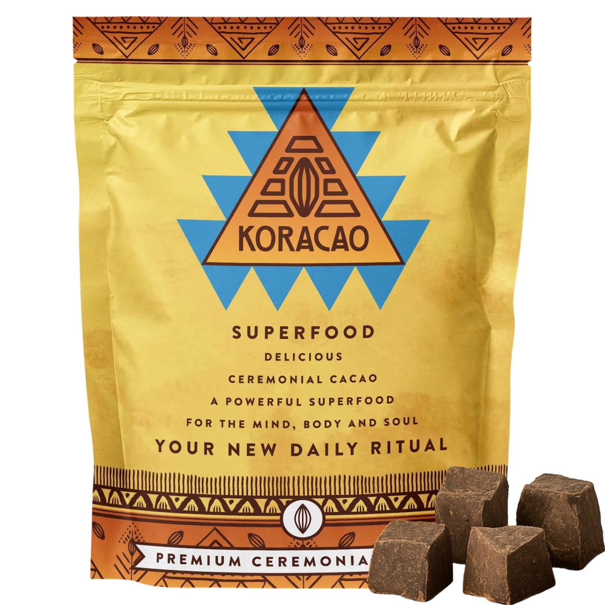 KORACAO sustainably harvested cacao packaging highlights eco-friendly sourcing