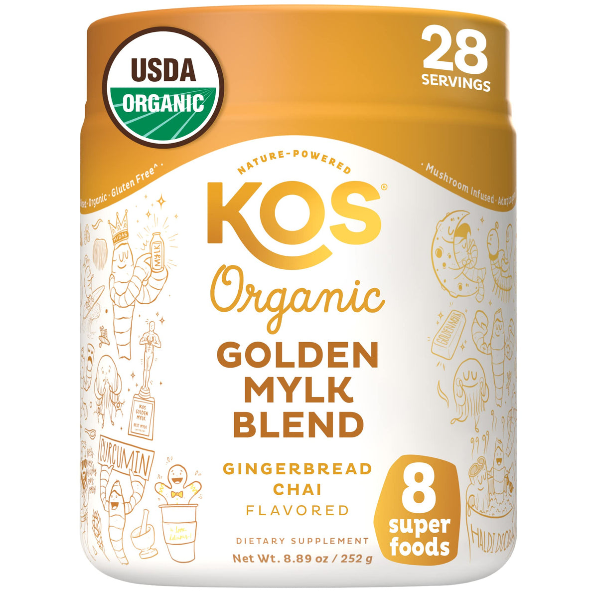 KOS Golden Mylk turmeric-ginger powder for a soothing warm ritual.