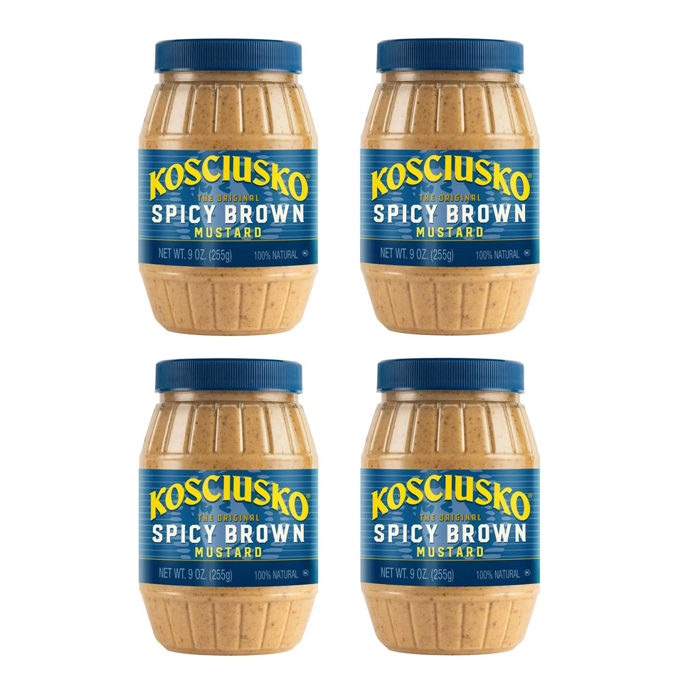 Kosciusko Zesty Spicy Brown Mustard jar front, bold flavor