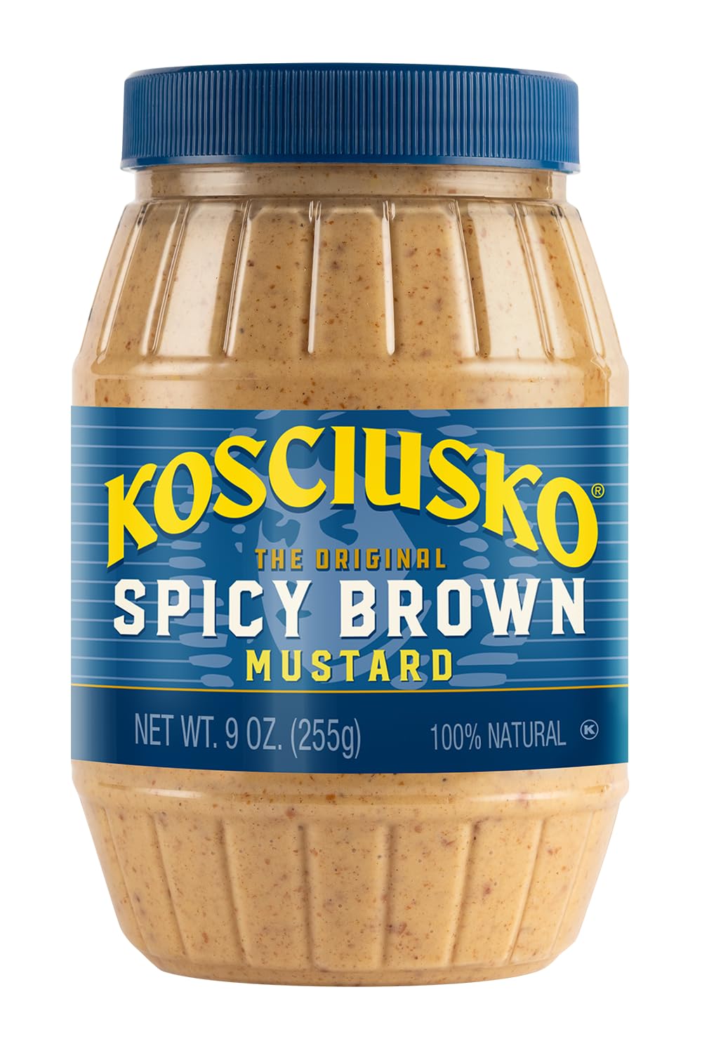 Kosciusko Zesty Spicy Brown Mustard label highlighting premium ingredients