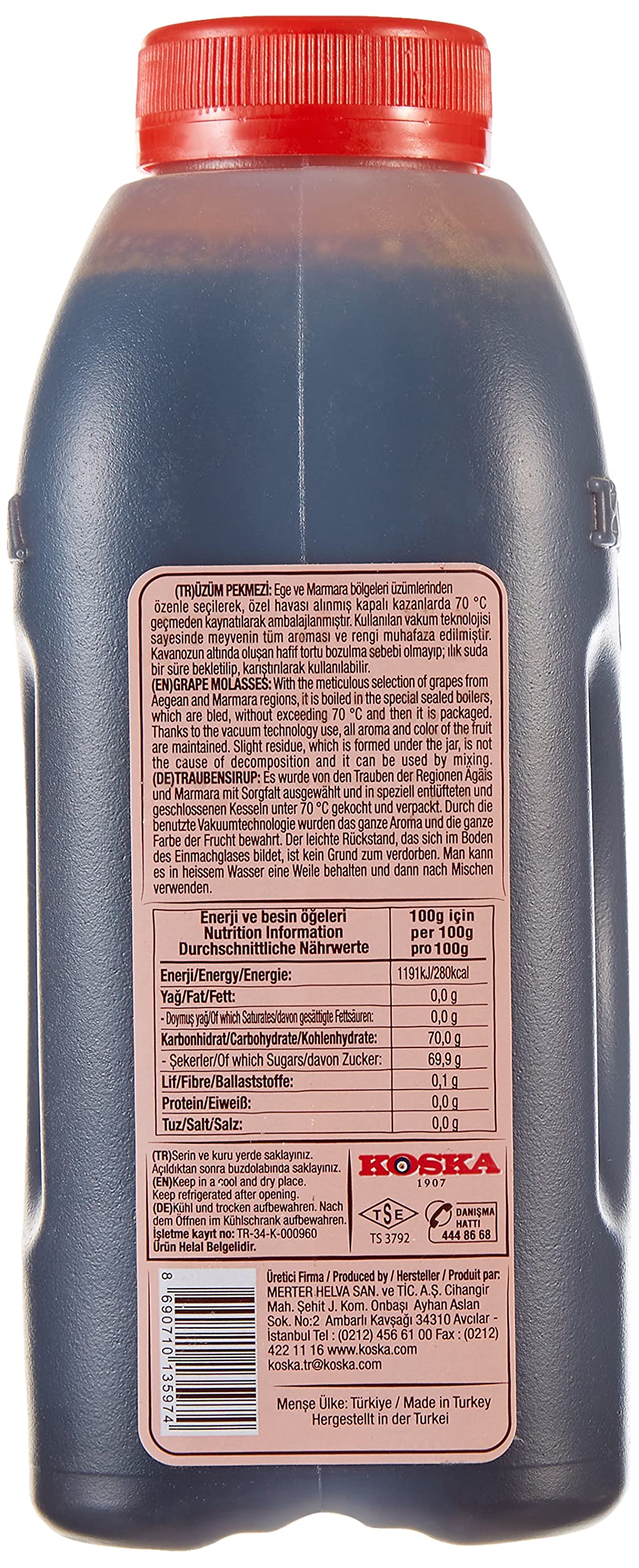 Koska 700 g grape molasses jar closeup showing glossy texture ideal for baking