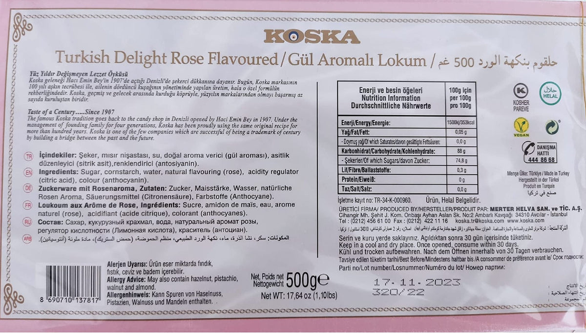 Koska rose-flavoured lokum slices arranged for festive sharing.