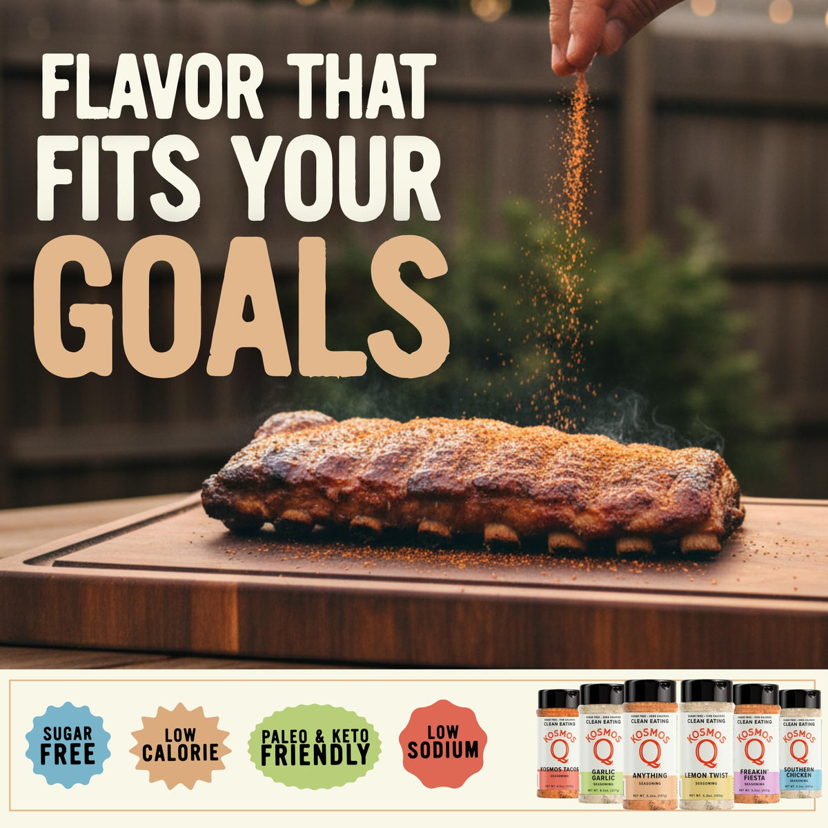 Kosmos Q Anything Seasoning label closeup highlights clean ingredients and trust.