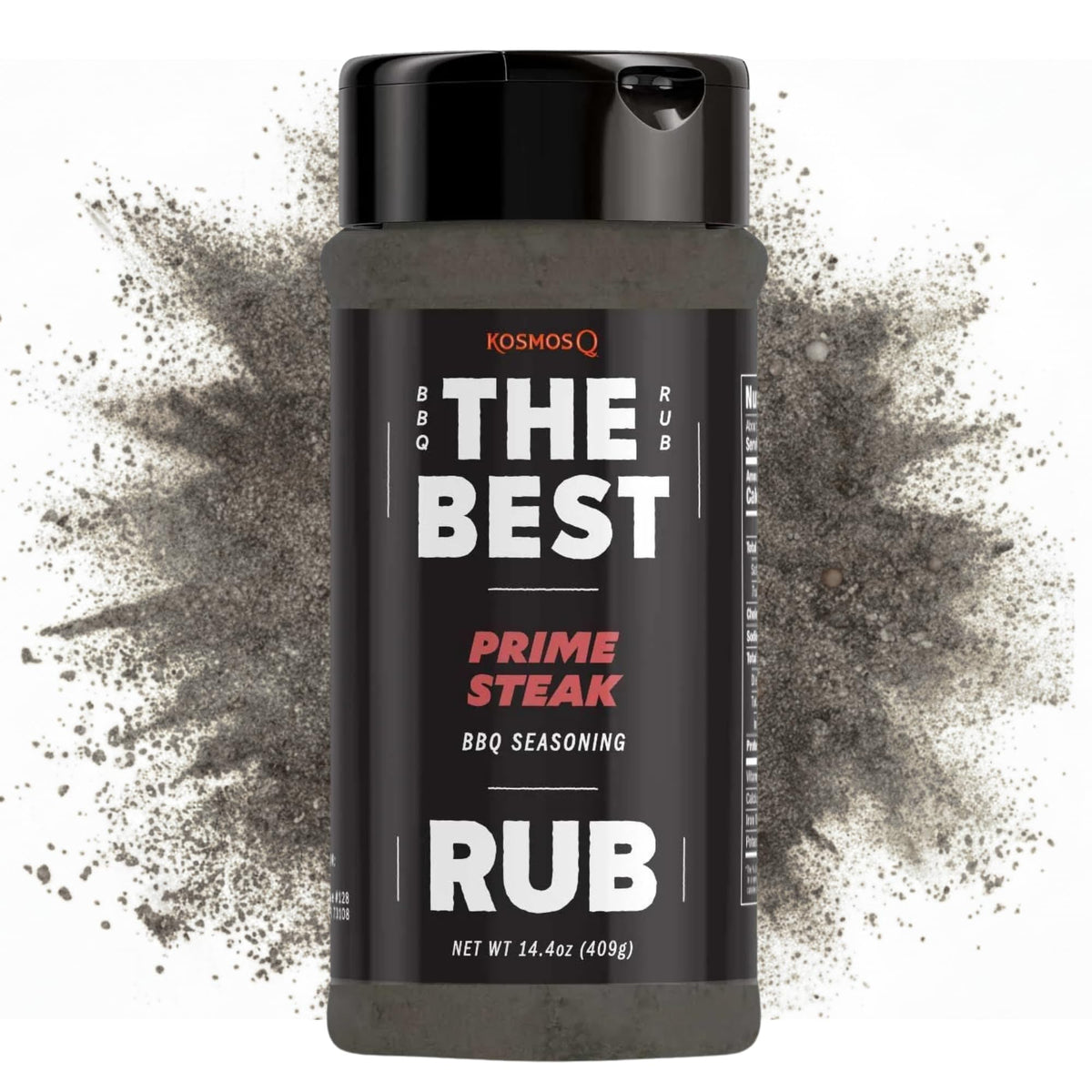 Kosmos Q The Best Prime Steak Rub bottle on grill signaling bold flavor