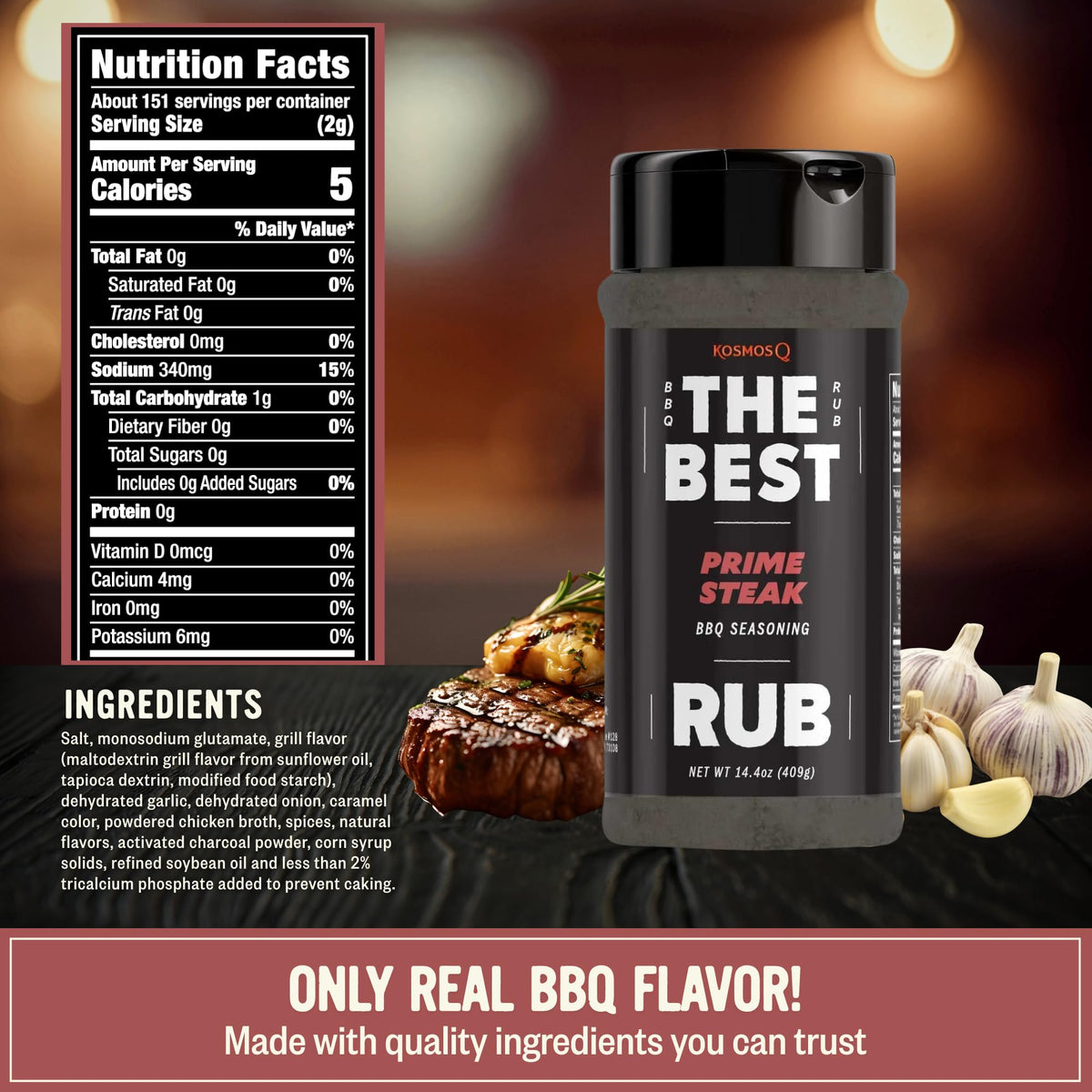 Kosmos Q The Best Prime Steak Rub on a ribeye sear for crusty flavor