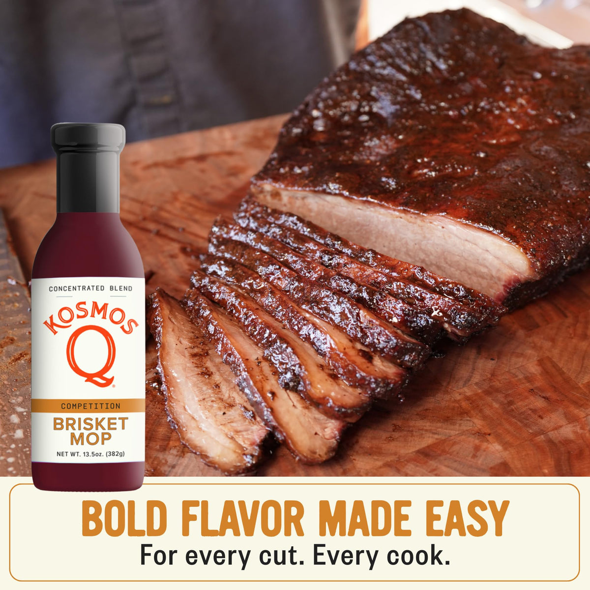Kosmos Q Brisket Mop gluten-free label visible for trust.