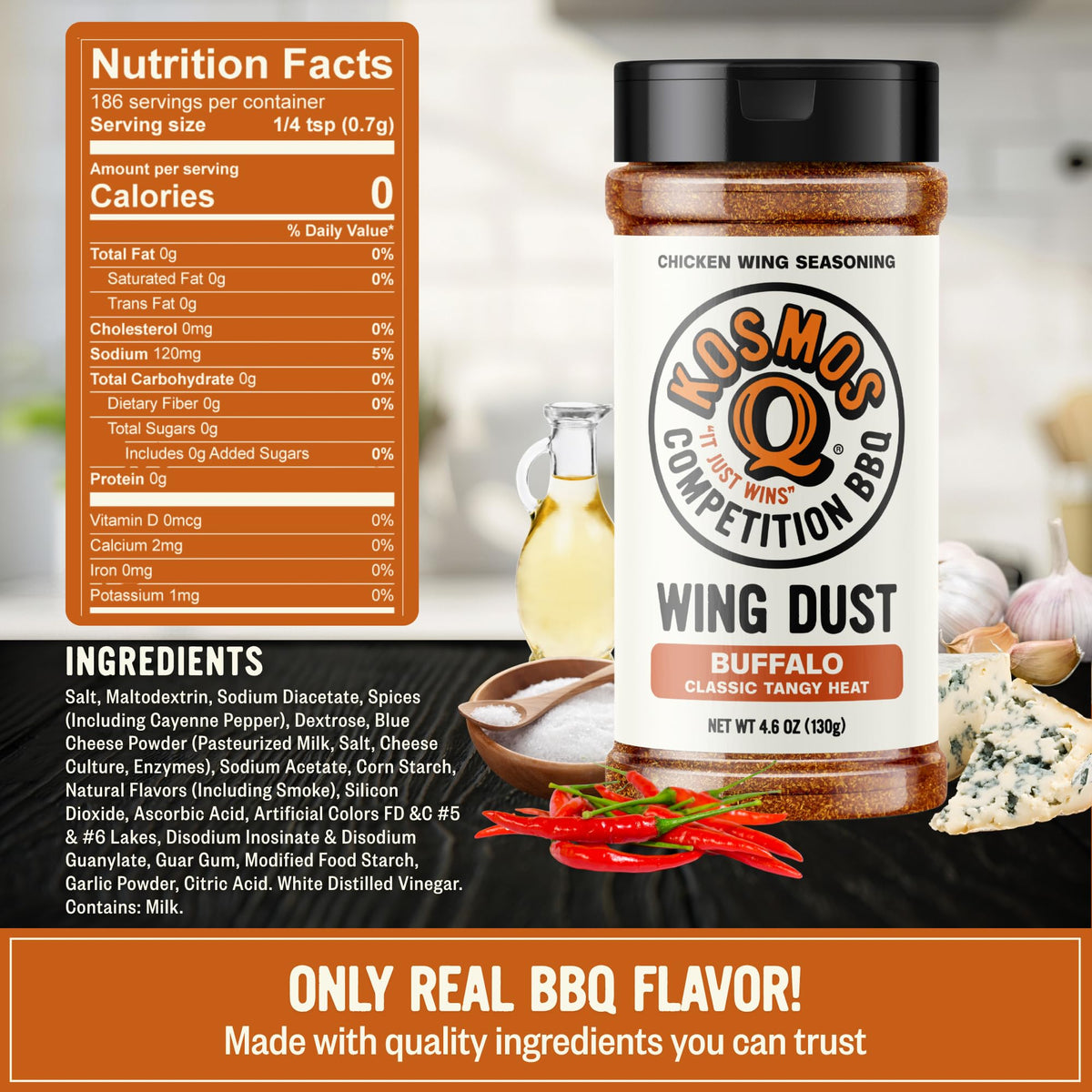 Kosmos Q Buffalo Wing Dust dusts cauliflower bites for crave-worthy crunch.