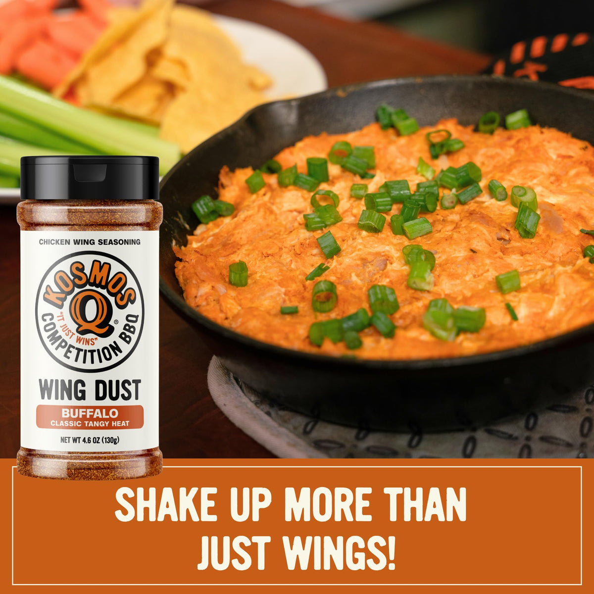 Kosmos Q Buffalo Wing Dust grills confidently for party-ready meals.