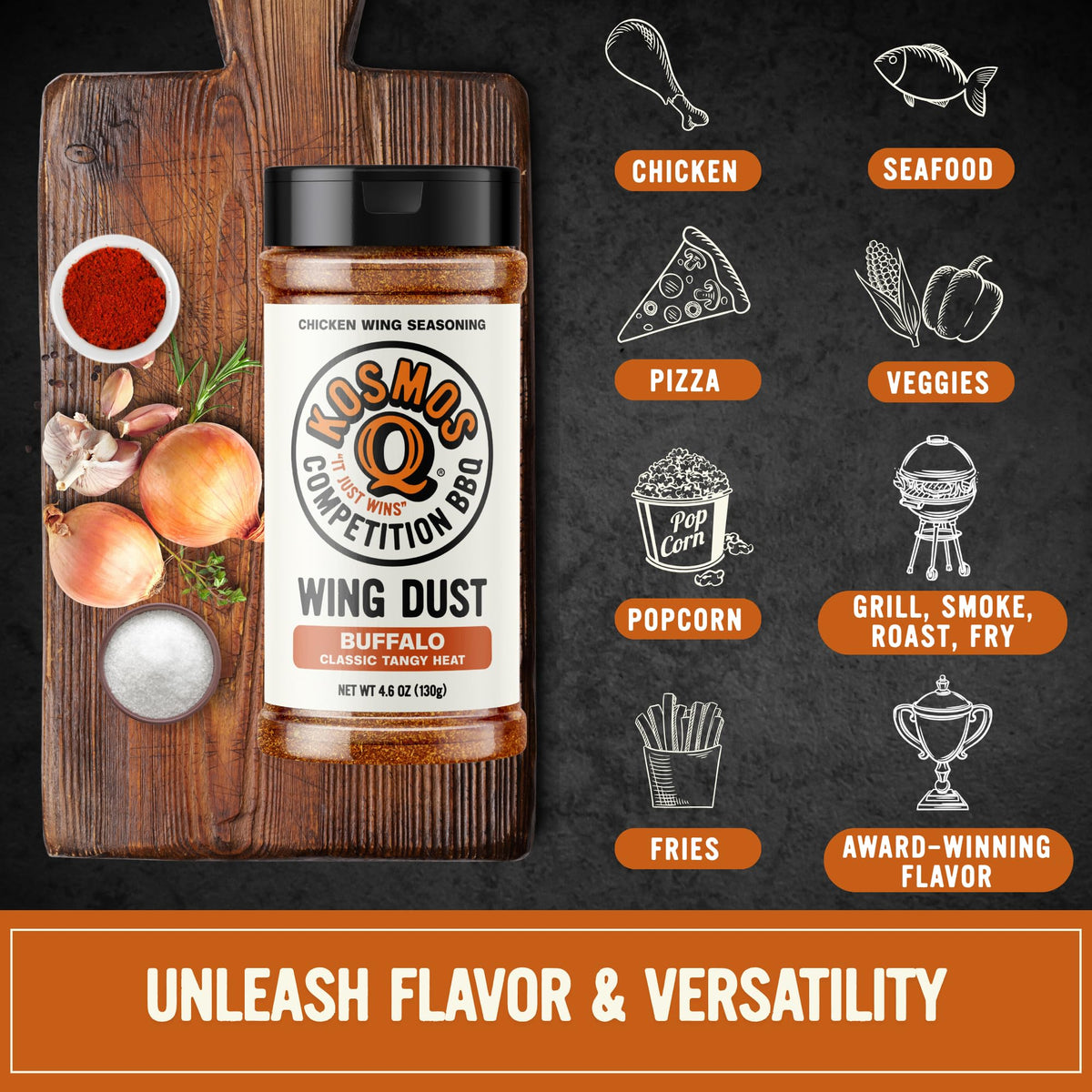 Kosmos Q Buffalo Wing Dust seasons turkey wings with heat and depth.