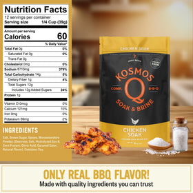 Kosmos Q brine soak mixed with water for evenly seasoned poultry.