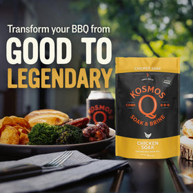 Kosmos Q brine-soaked roast bird boosts moisture and interior bite.