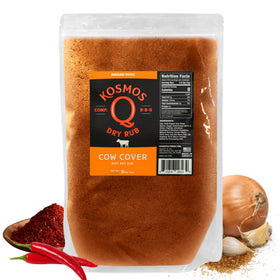 Kosmos Q Cow Cover on steak showing bold smoky beef flavor for grilling