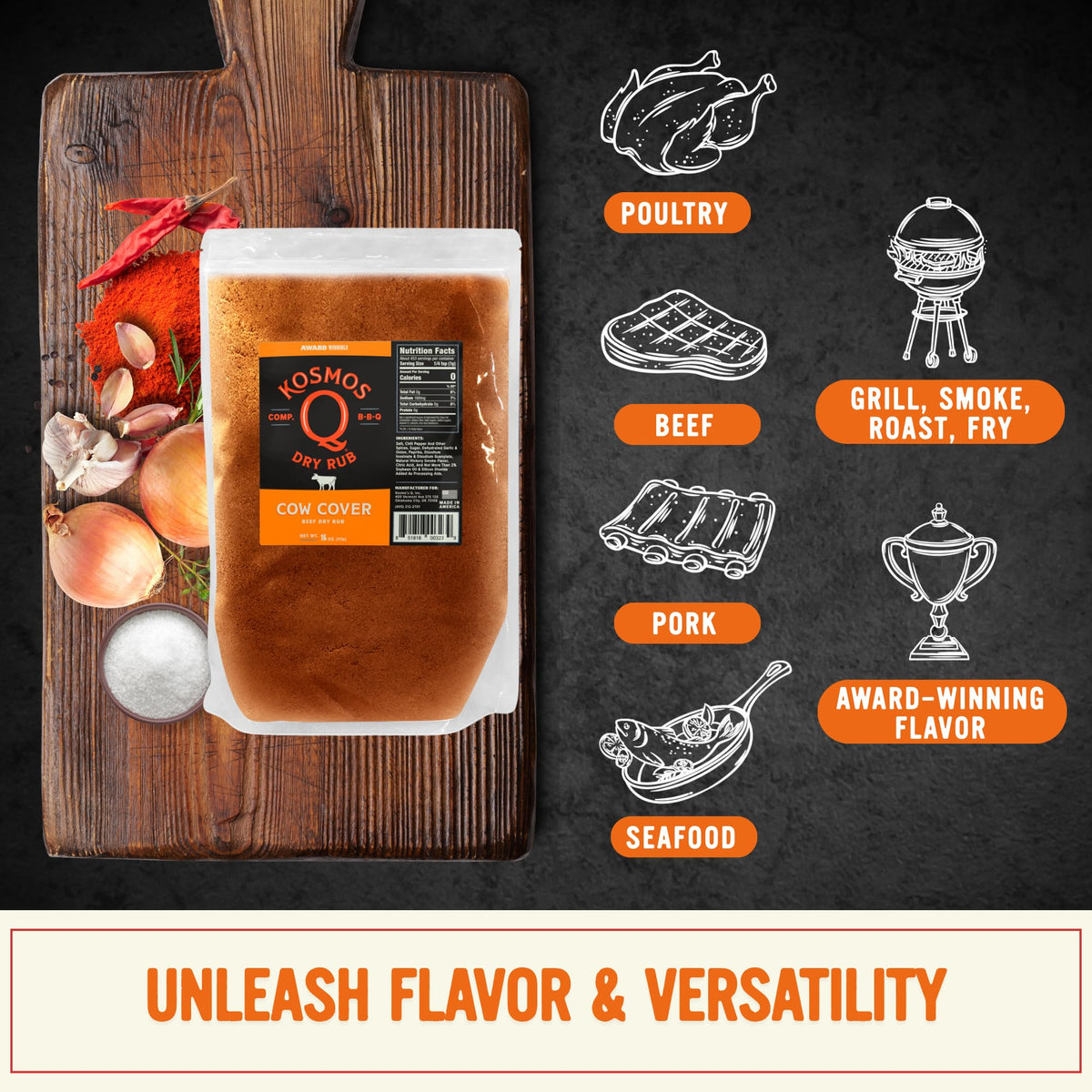 Kosmos Q Cow Cover on wild game for bold, balanced barbecue flavors