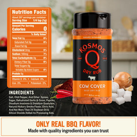 Kosmos Q Cow Cover label close-up highlighting signature ingredients