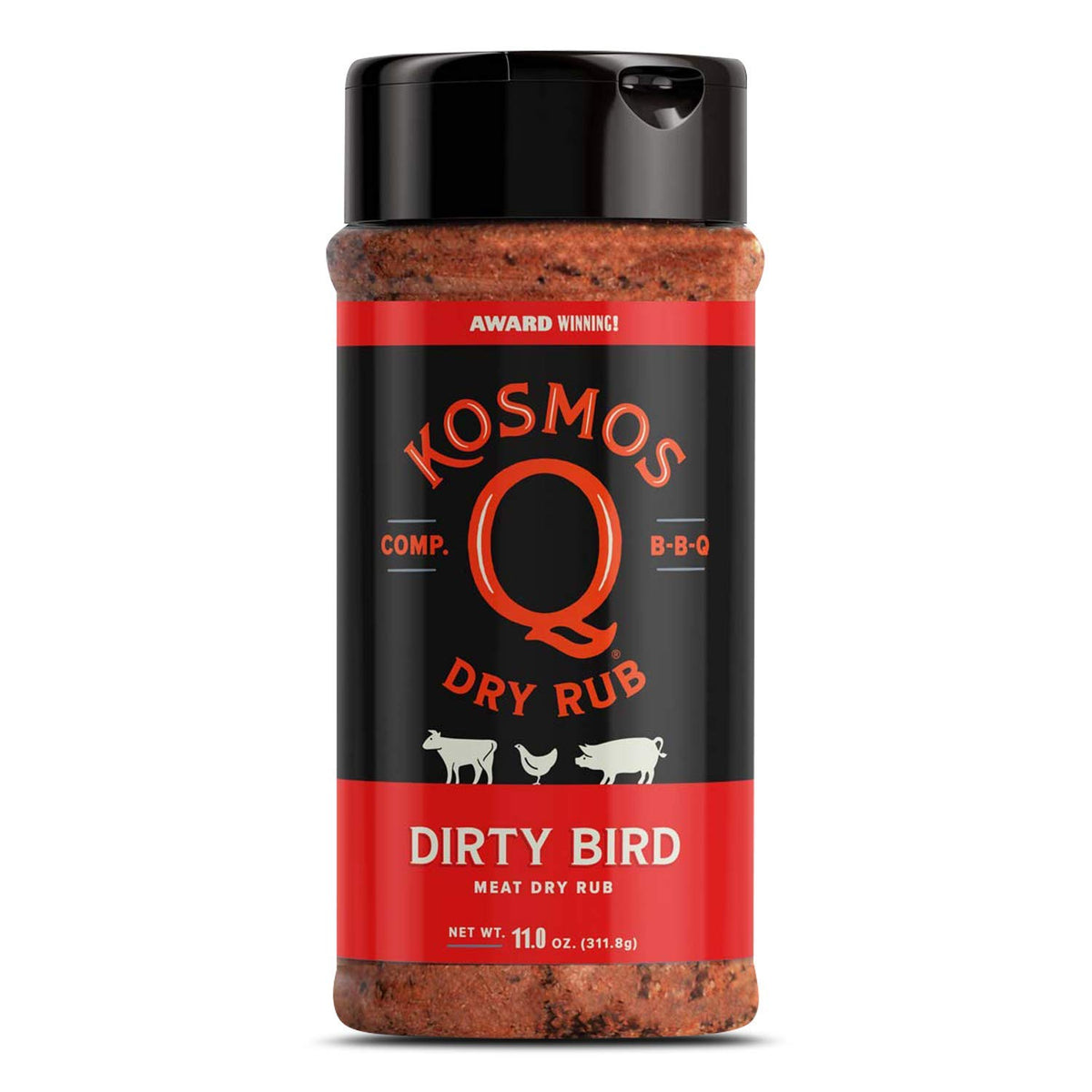 Kosmos Q Dirty Bird BBQ rub on ribs for peppery aroma