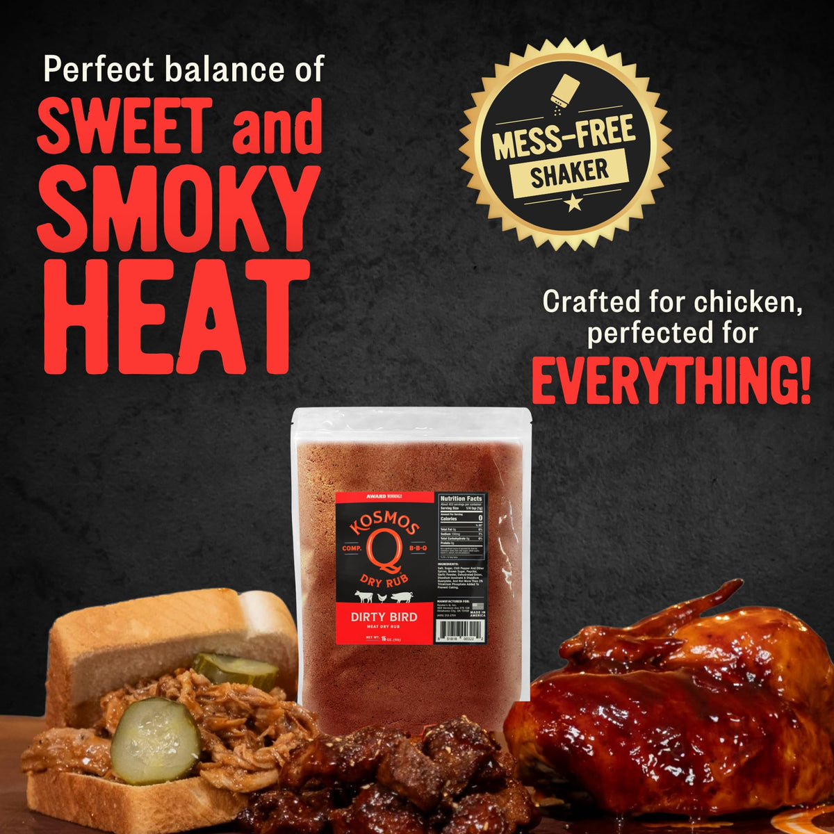 Kosmos Q Dirty Bird on kabobs adding bold flavor.