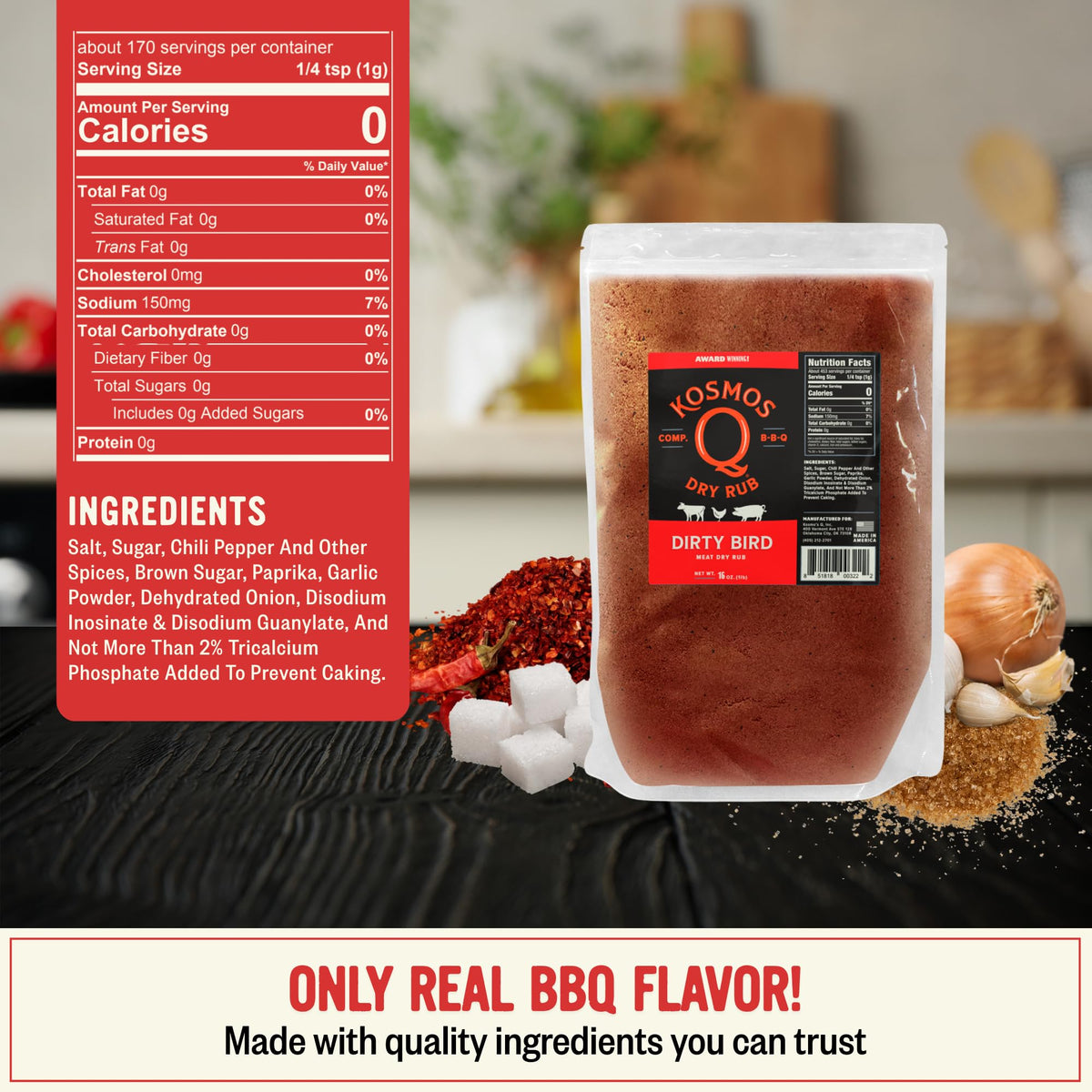 Kosmos Q Dirty Bird shaker pouring seasoning for wings and ribs.