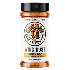 Kosmos Q Honey Bbq Wing Dust bottle for wings with sweet, smoky finish.