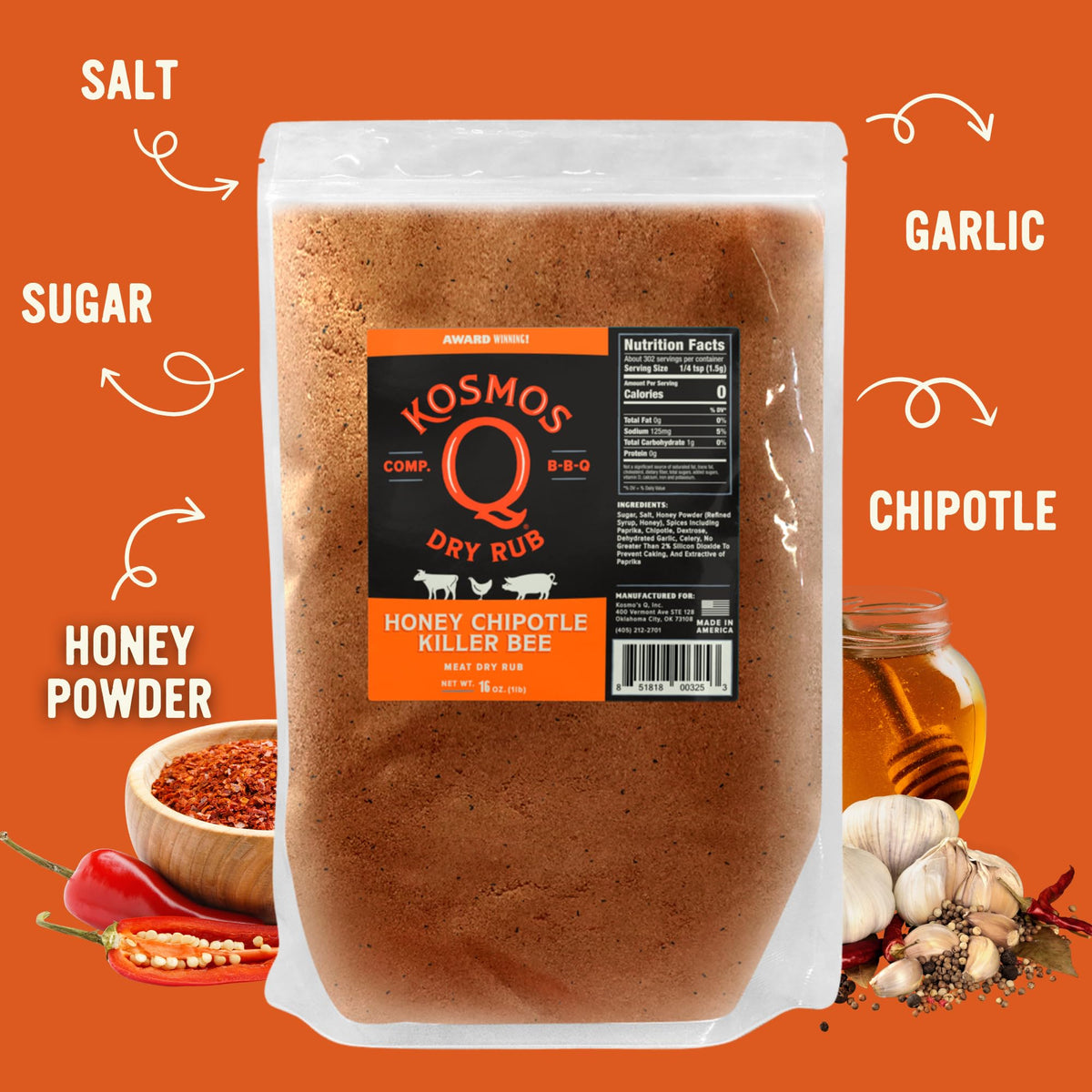 Kosmos Q Honey Chipotle Killer Bee on pulled pork delivers savory smoke