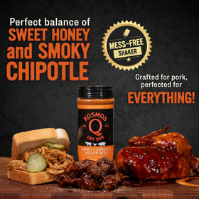 Kosmos Q Honey Chipotle Killer Bee pulled pork seasoned for juicy flavor