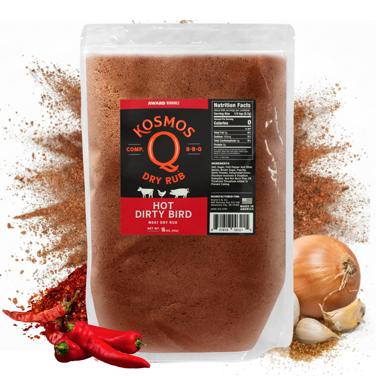 Kosmos Q Hot Dirty Bird BBQ Dry Rub bottle ready for bold flavor