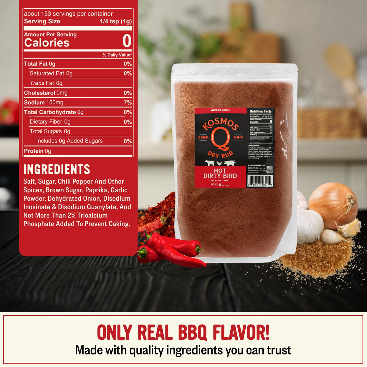 Kosmos Q Hot Dirty Bird spice blend enhances smoky chicken and rib meals