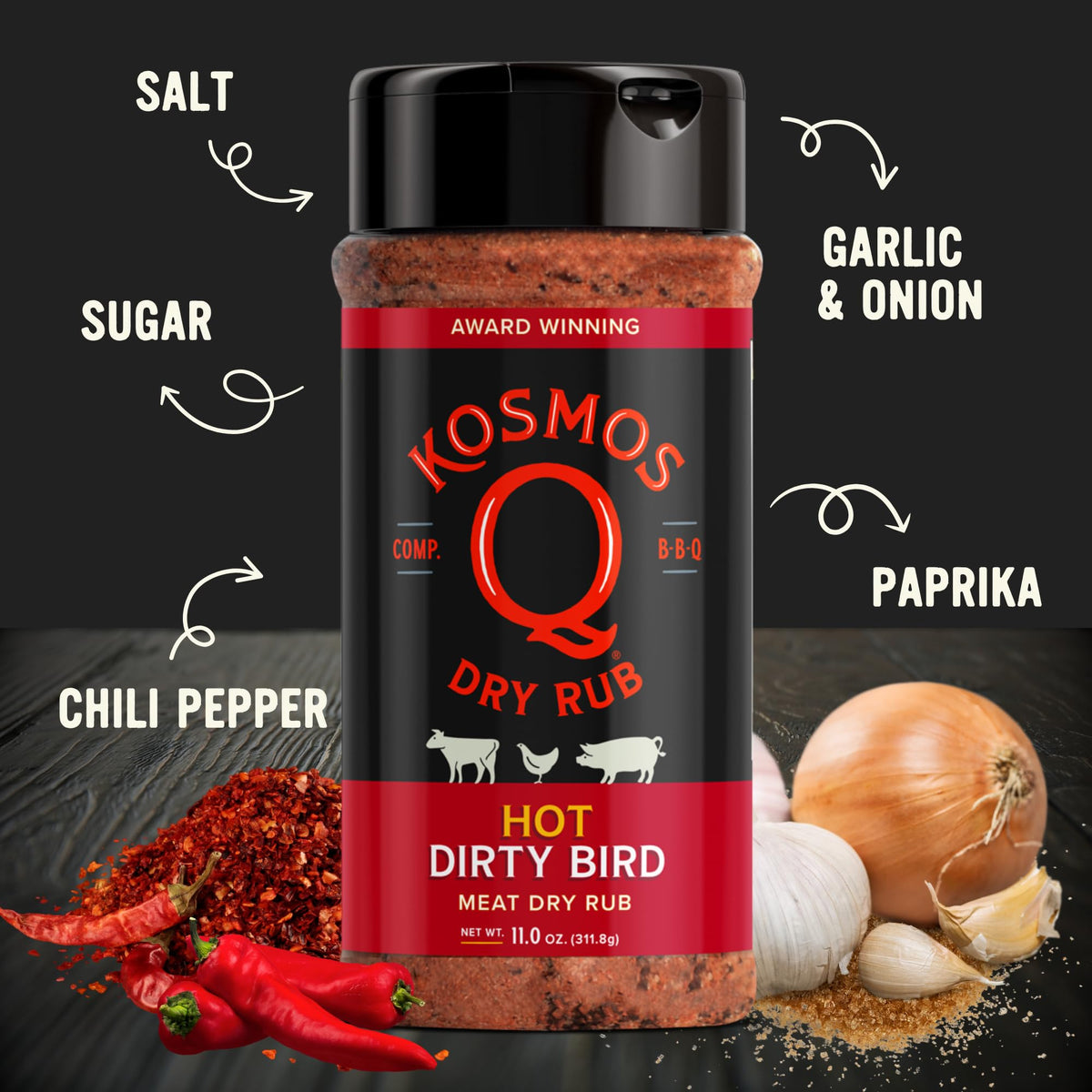 Kosmos Q Hot Dirty Bird wings on grill for fiery flavor