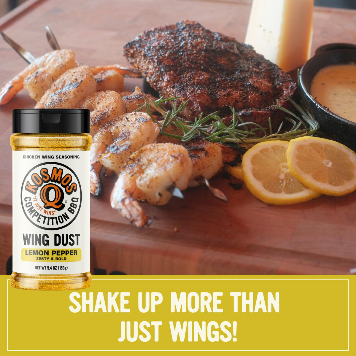 Kosmos Q Lemon Pepper blends easily into dry rub for grilling.