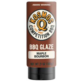 Kosmos Q Maple Bourbon Glaze bottle ready for rib basting.