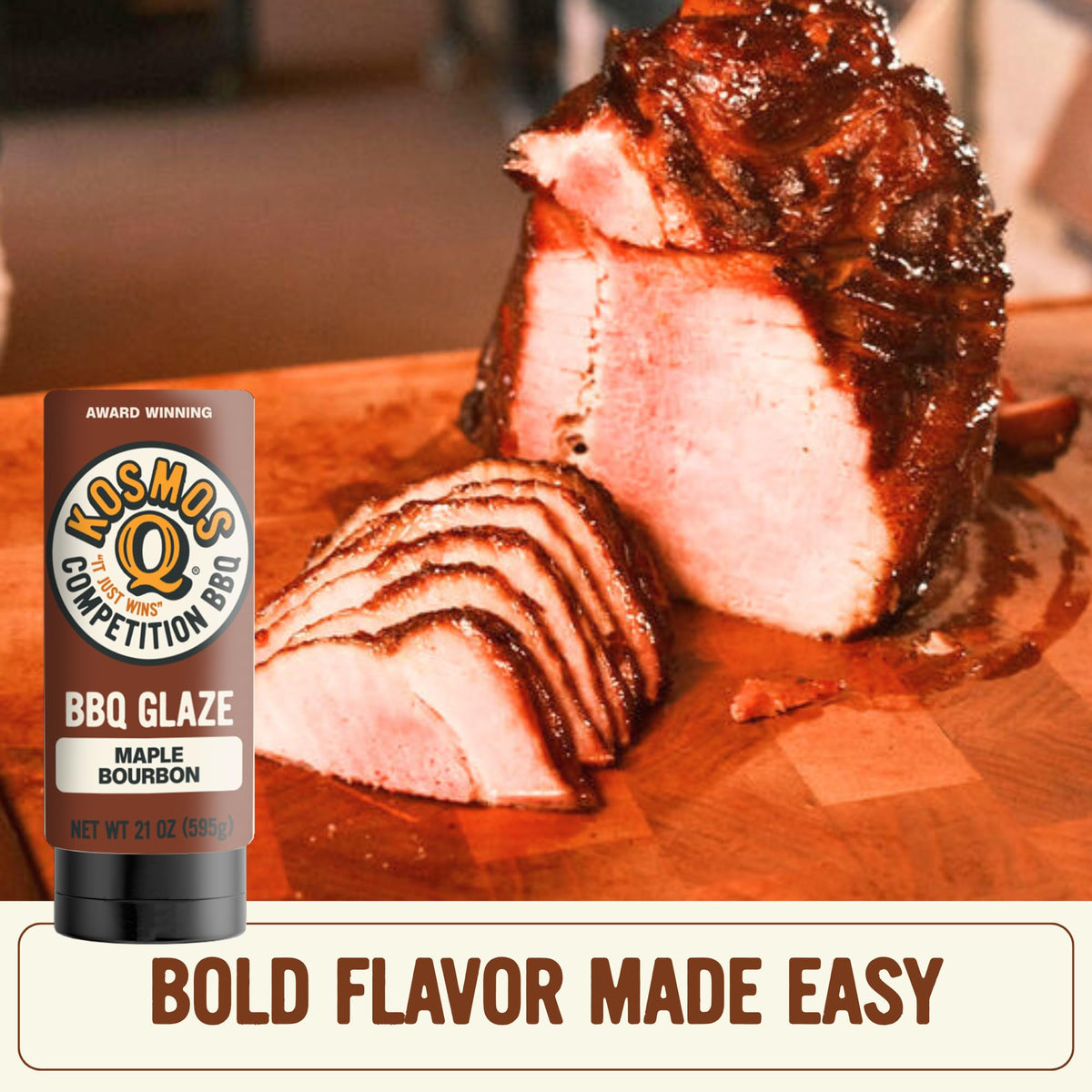 Kosmos Q Maple Bourbon Glaze as a burger topping for rich taste.