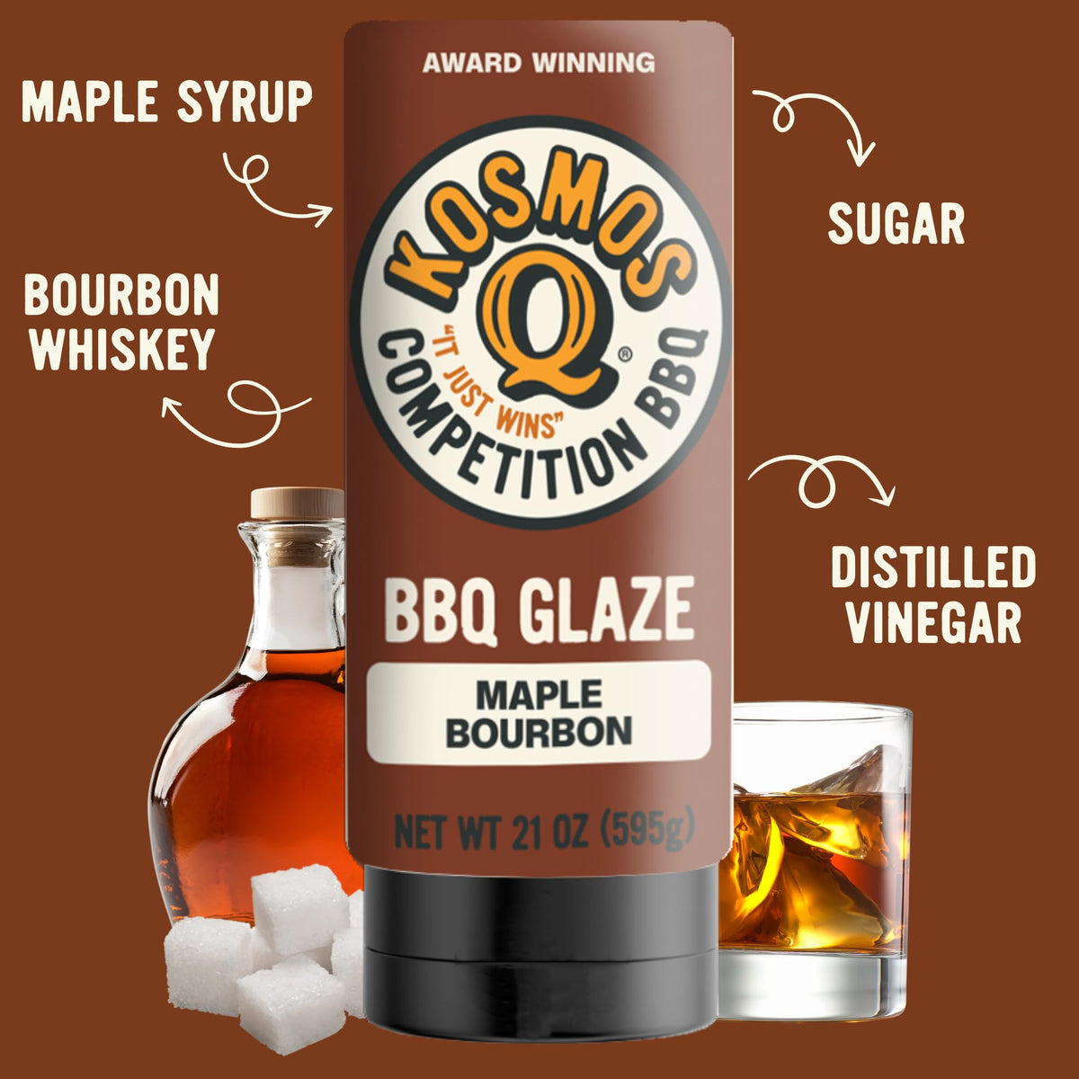 Kosmos Q Maple Bourbon Glaze coats ribs with a glossy finish.