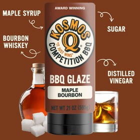 Kosmos Q Maple Bourbon Glaze coats ribs with a glossy finish.