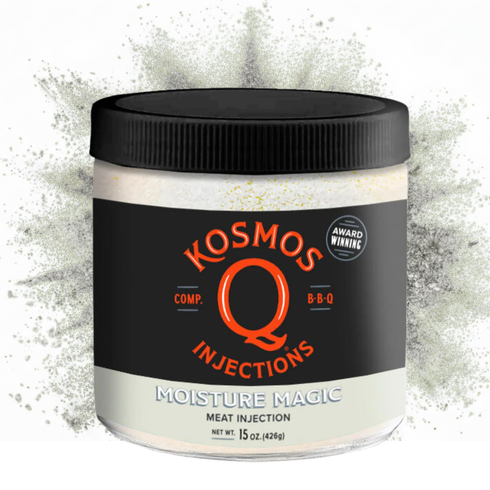 Kosmos Q Moisture Magic injection bottle for juicier, evenly seasoned meats.