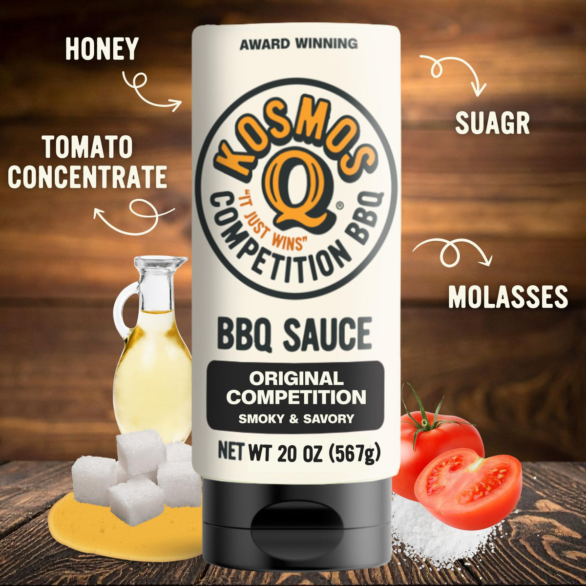 Kosmos Q Original Competition BBQ Sauce drizzled on pulled pork for depth