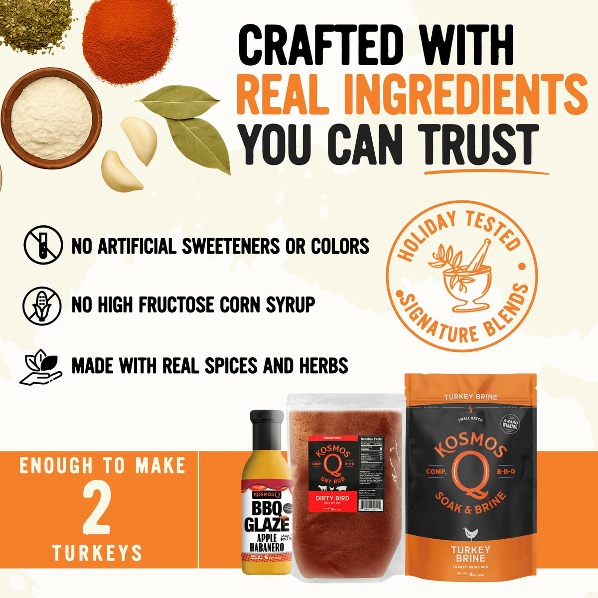 Kosmos Q recipe card guides turkey prep with steps.