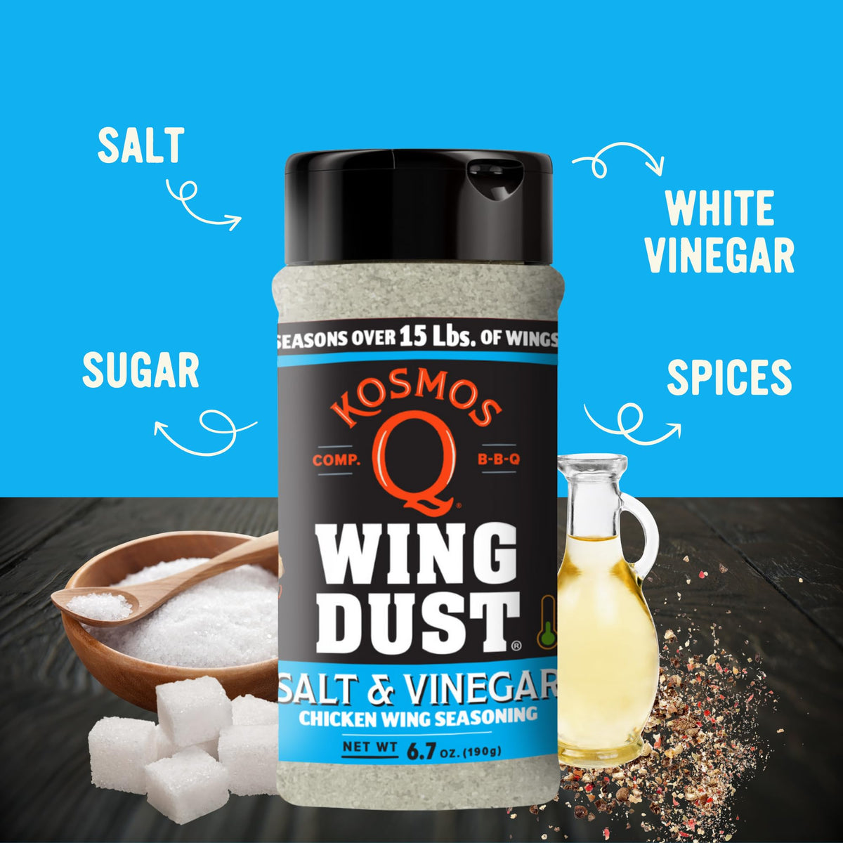 Kosmos Q Salt & Vinegar Popcorn Dust elevates snacks with tangy finish