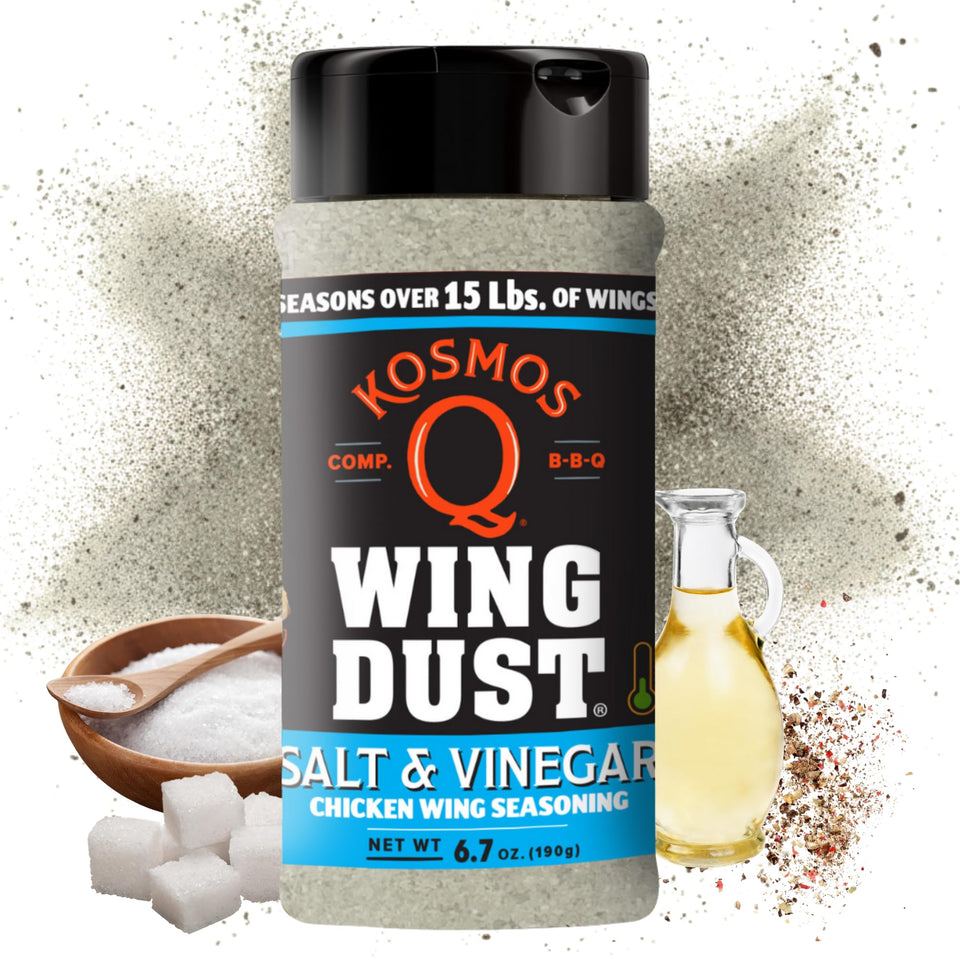 Kosmos Q Salt & Vinegar Wing Dust bottle adds tangy flavor to wings