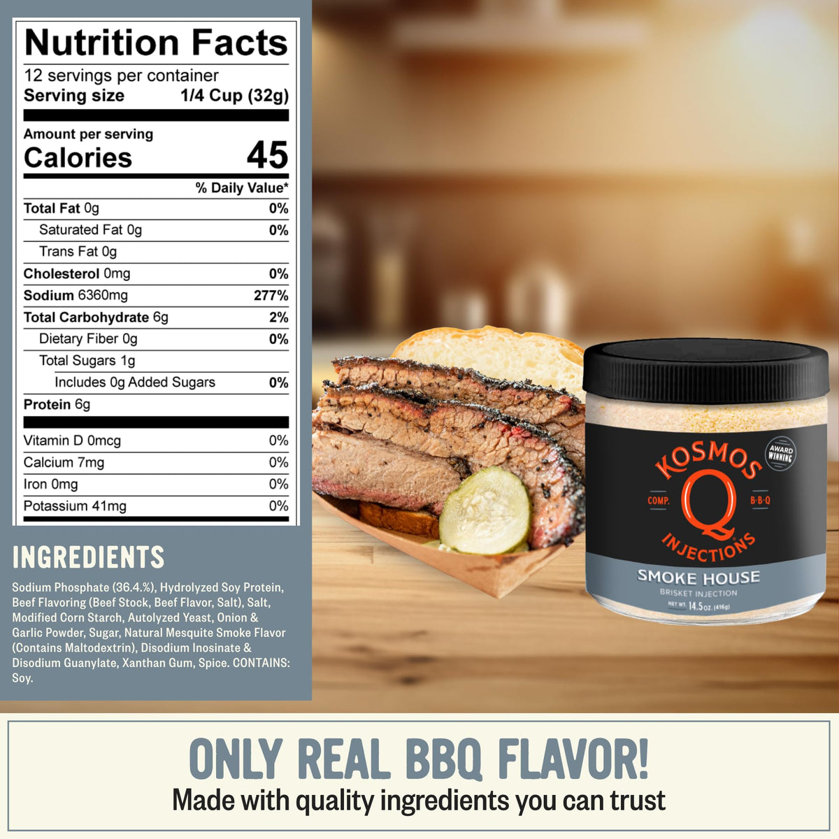 Kosmos Q Smoke House Reserve brisket flavor enhances smoky profile for beef.