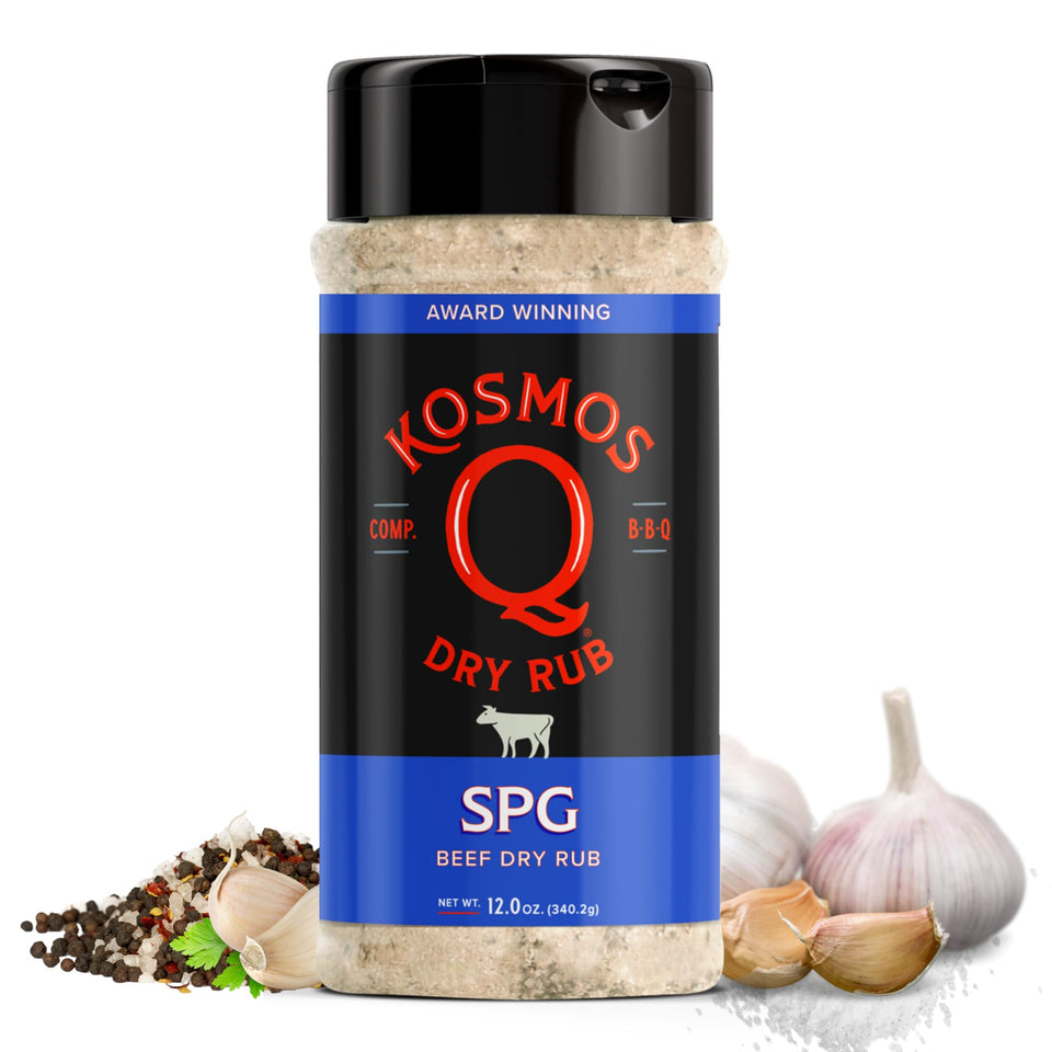 Kosmos Q SPG dry rub bottle boosts flavor with balanced salt and garlic