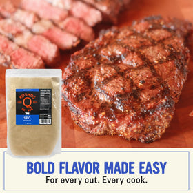 Kosmos Q SPG seasoning on chicken pan highlights juicy tasting notes